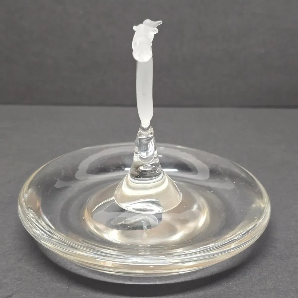 Vintage Crystal Jewelry Trinket Dish Frosted Heart and Doves Romantic Love